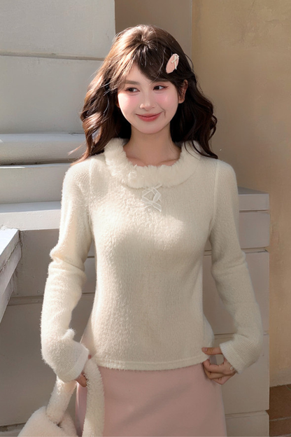 スイートリボンファーニットトップス