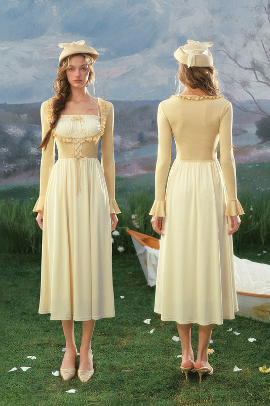 레이스 칼라 컬러 블로킹 원피스