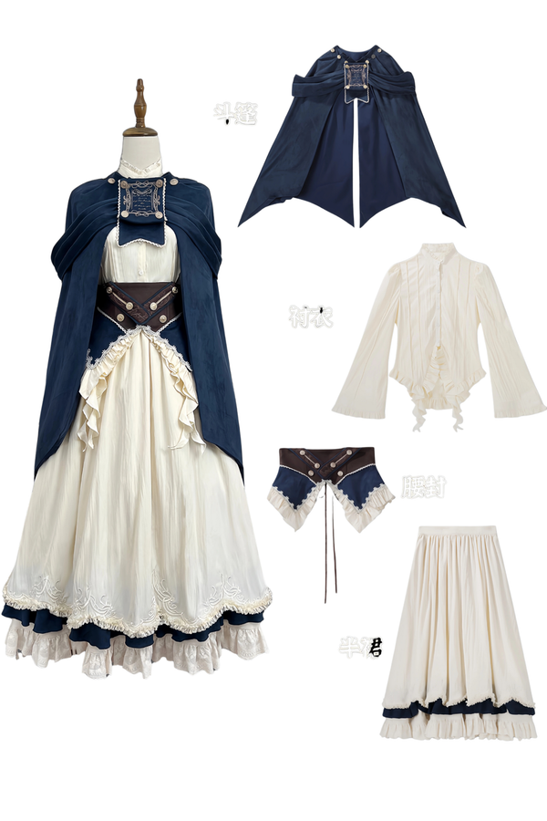 エレガントガールヴィンテージミッドセンチュリーシャツ＋スカート＋ベルト＋ケープ