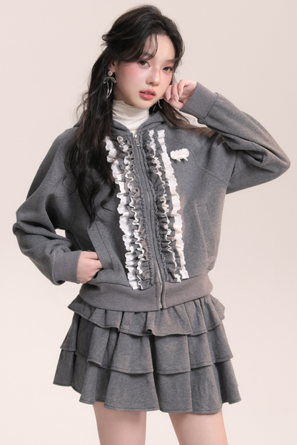 バレエレーススウェットフードジャケット+ケーキスカート