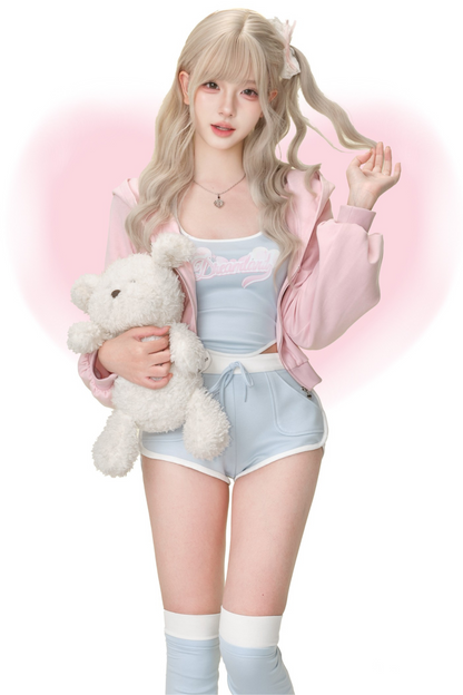 スイートピンキーアメリカンパーカー+トップス+ショートパンツ