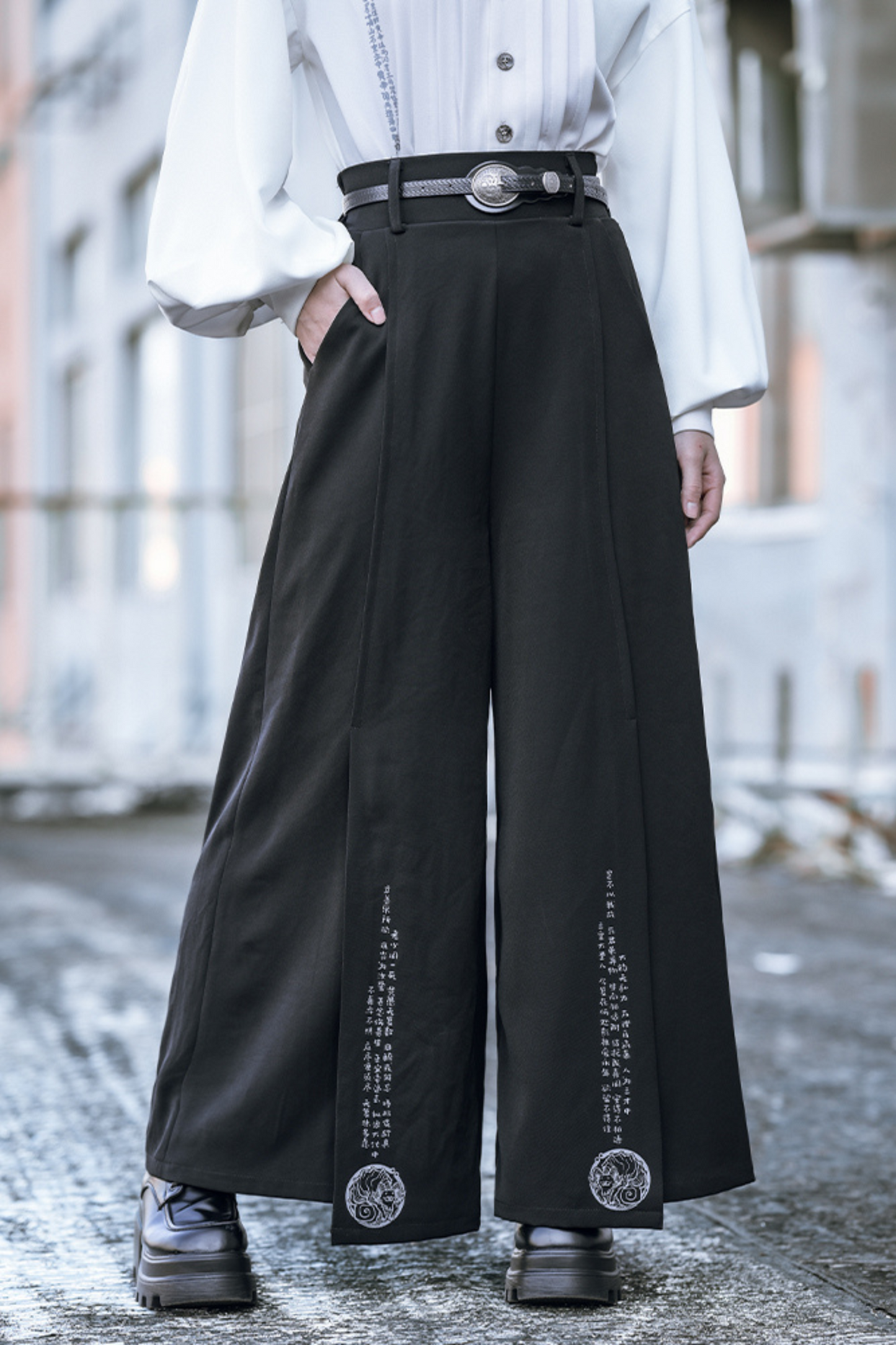 Spliced wide-leg pants
