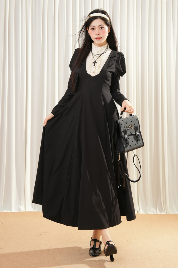 ダークメイドパフスリーブロングドレス