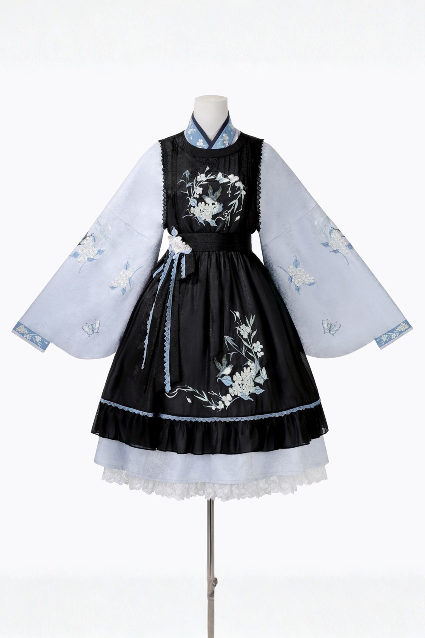 チャイナプラムブロッサムドレス+エプロンスカート