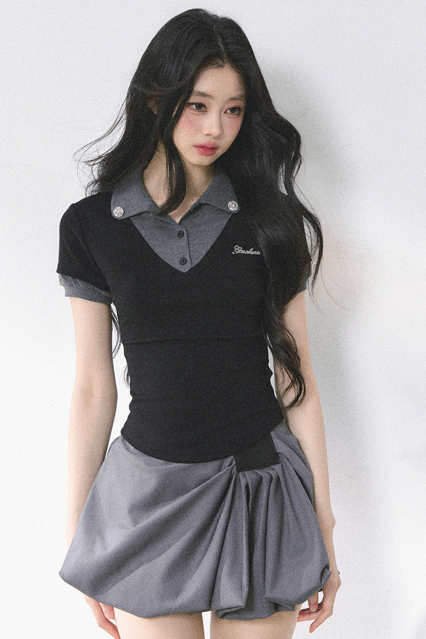 フレンチシャツタイトガーリートップス