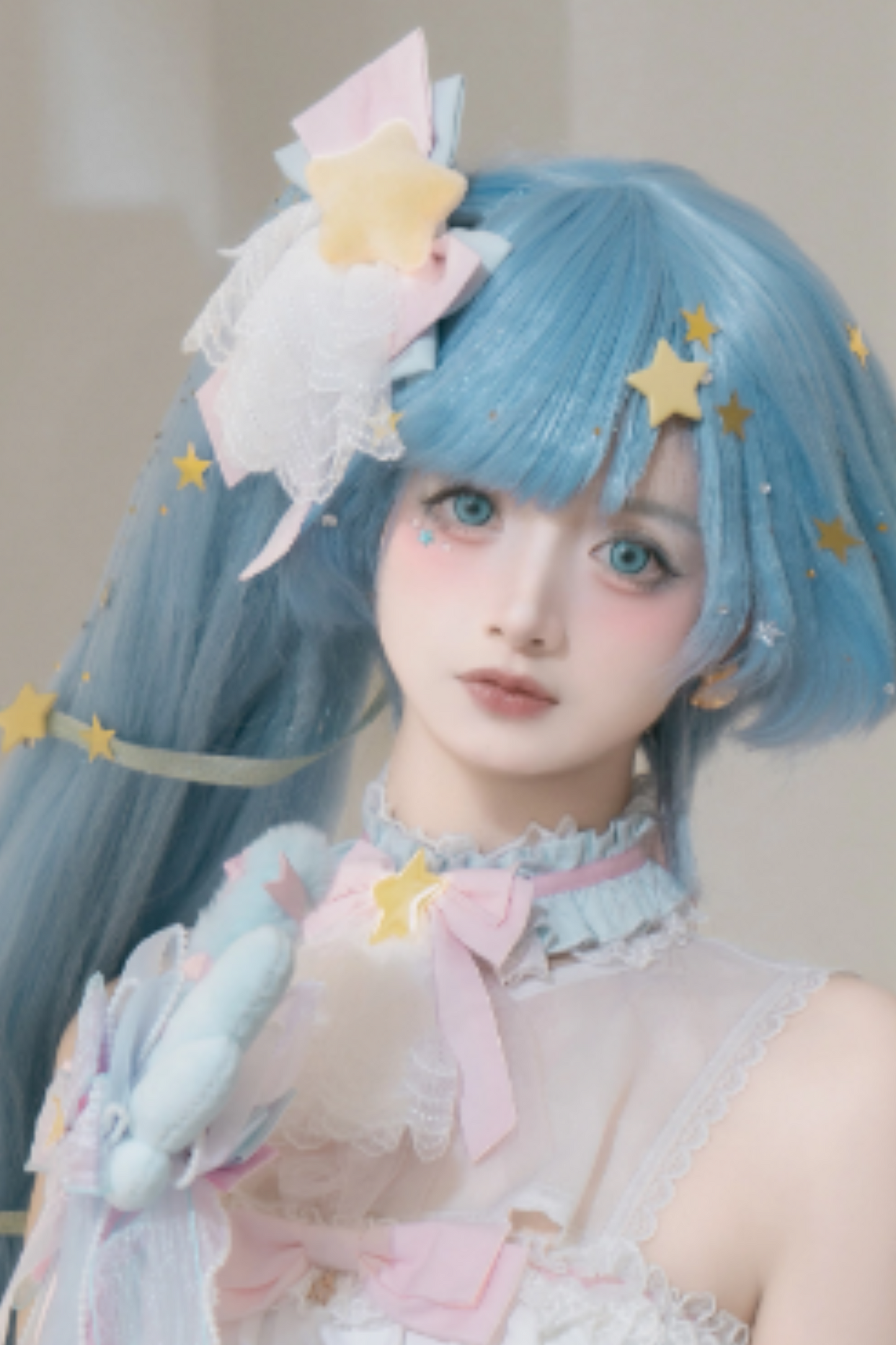 魔法妖精スパークリングウォーターロリータトップス+スカート+ヘアクリップ+テール+魔法ステッチ