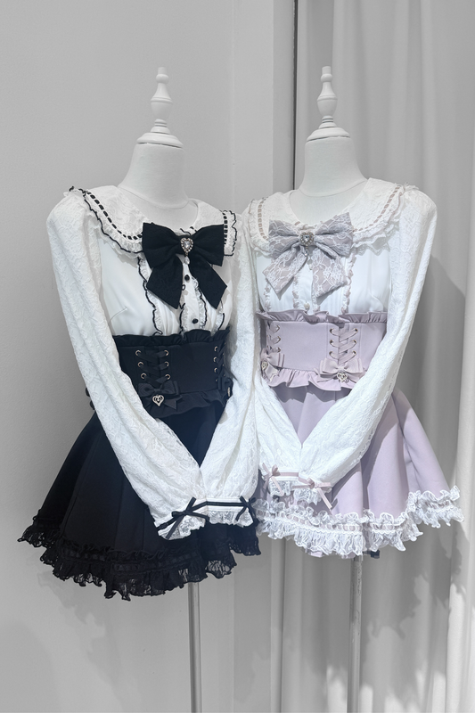 Doll Collar Lace Shirt + Culottes