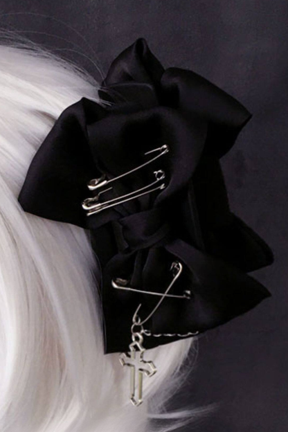 Cross Chain Ribbon Hair Clip