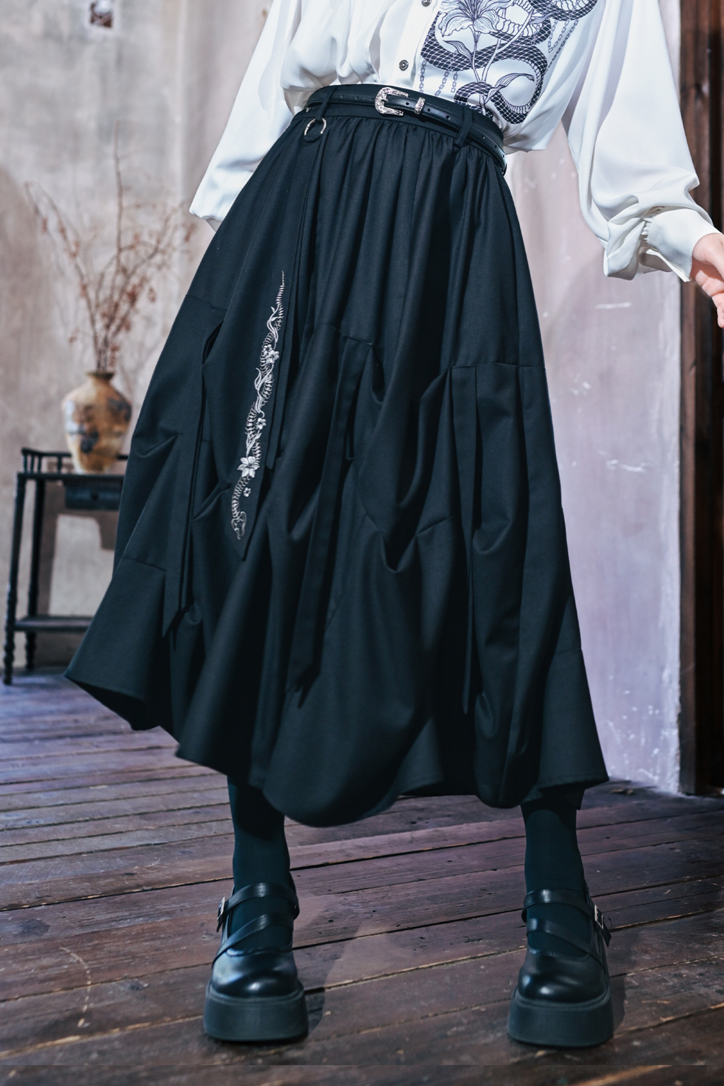 Dark Scale Pleated Skirt