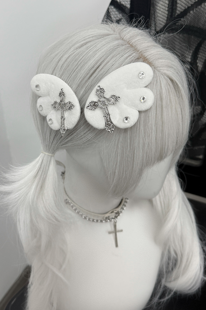 Wing Cross Rhinestone Hair Clip
