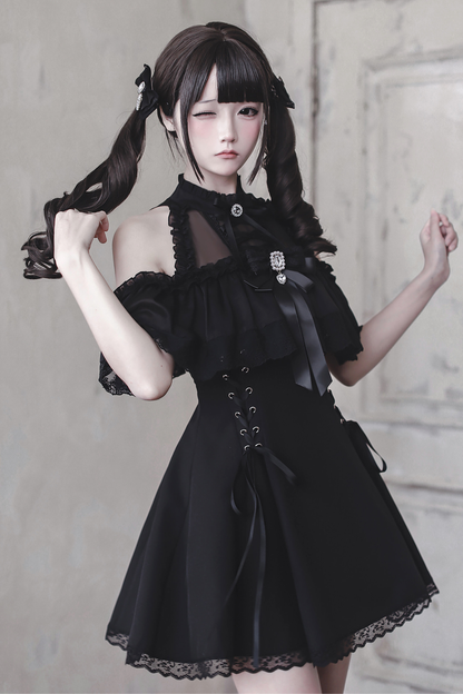 【3月15日予約締切】ダークゴシックシフォンドレス+リボン