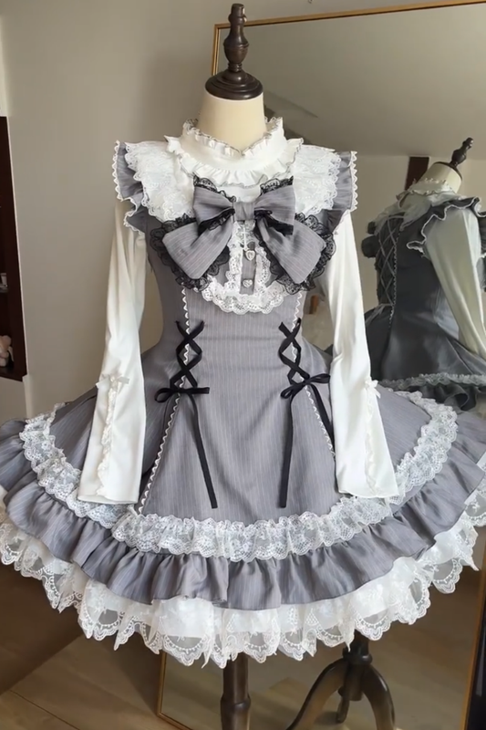 スイートロリータストライプジャンパースカートス+ラビットハット