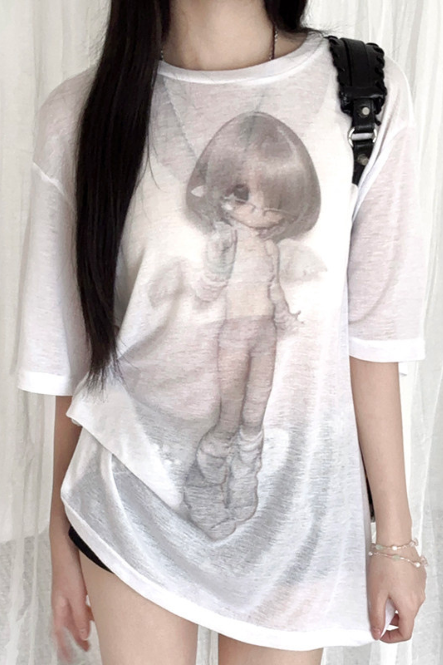 Angel Girl Print Sheer Loose Top