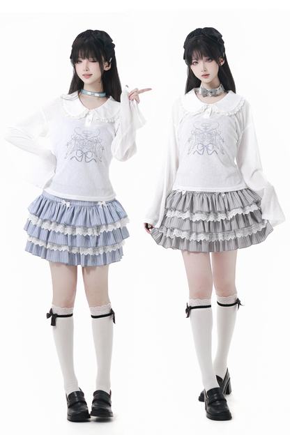 スモックサスペンダー+ドールカラートップス+ケーキスカート