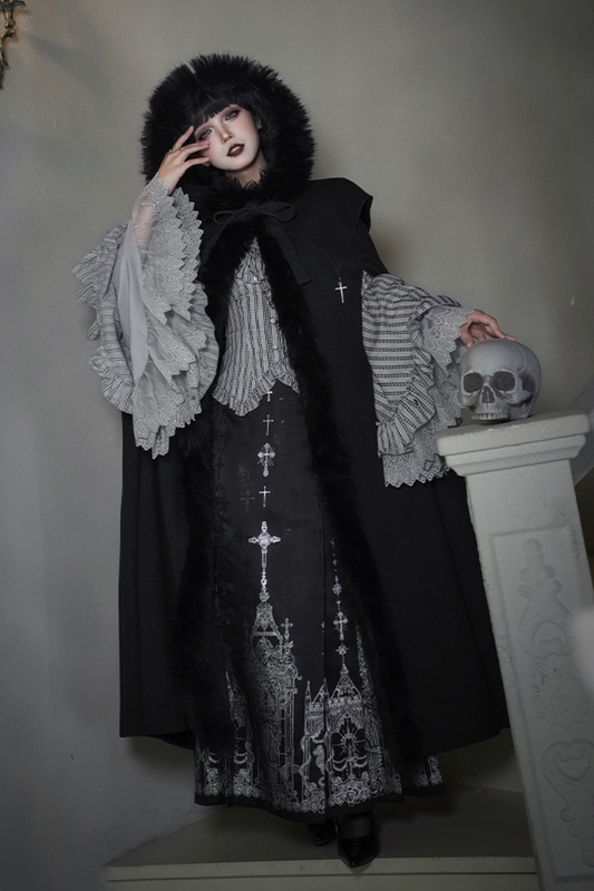 ダークゴシックフリースフードマント