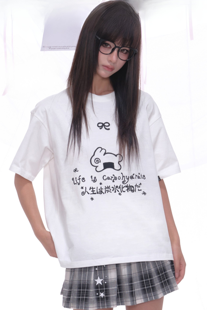 カーブウサギレタープリントトップス