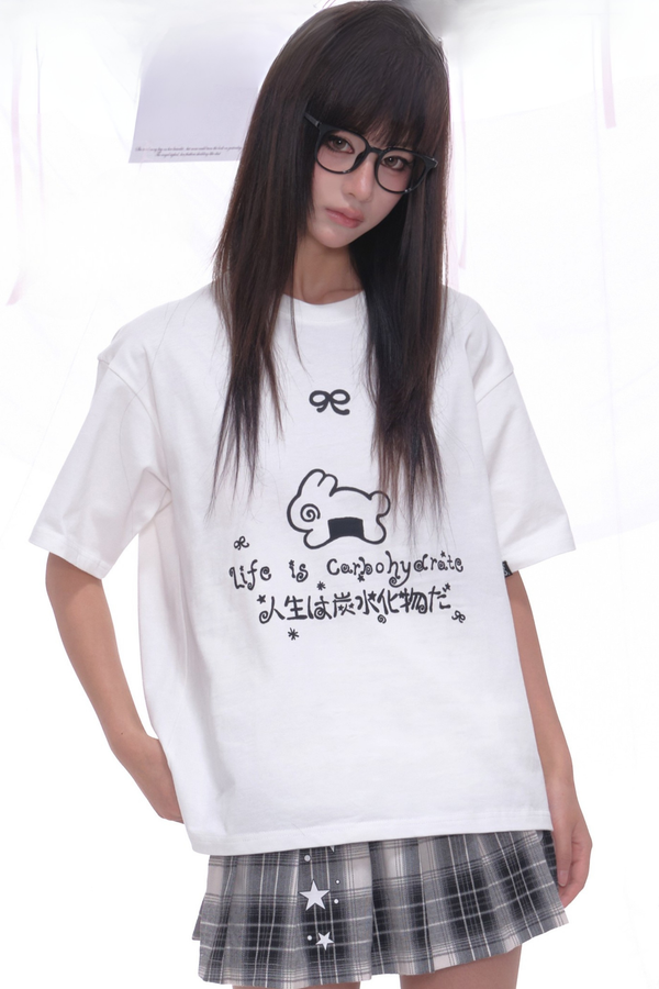 カーブウサギレタープリントトップス