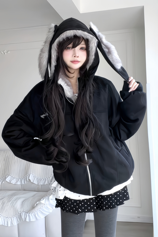 Retro Detachable Rabbit Ear Hoodie