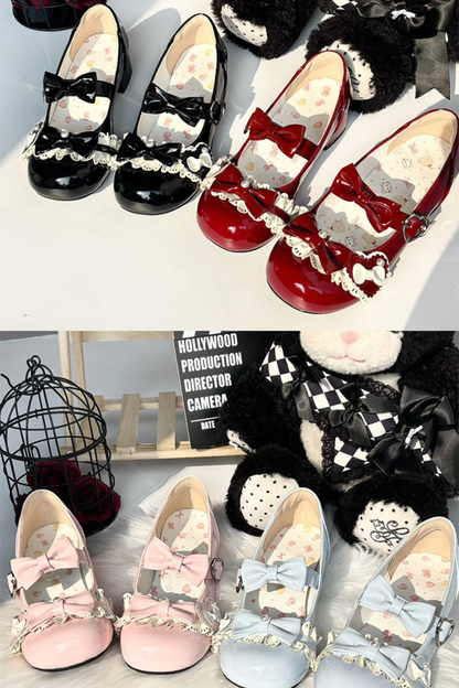 リボンムースケーキラウンドトゥロリータシューズ