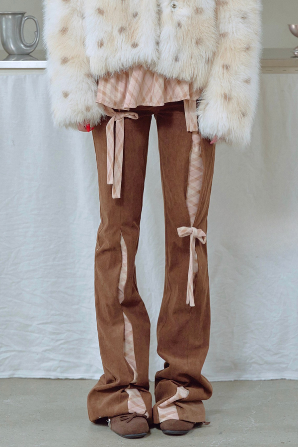 コーデュロイリボンフレアパンツ