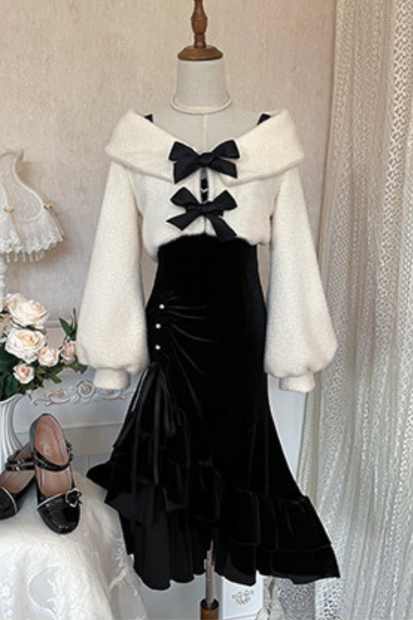 Mermaid Asymmetrical Camisole Dress + Ribbon Jacket