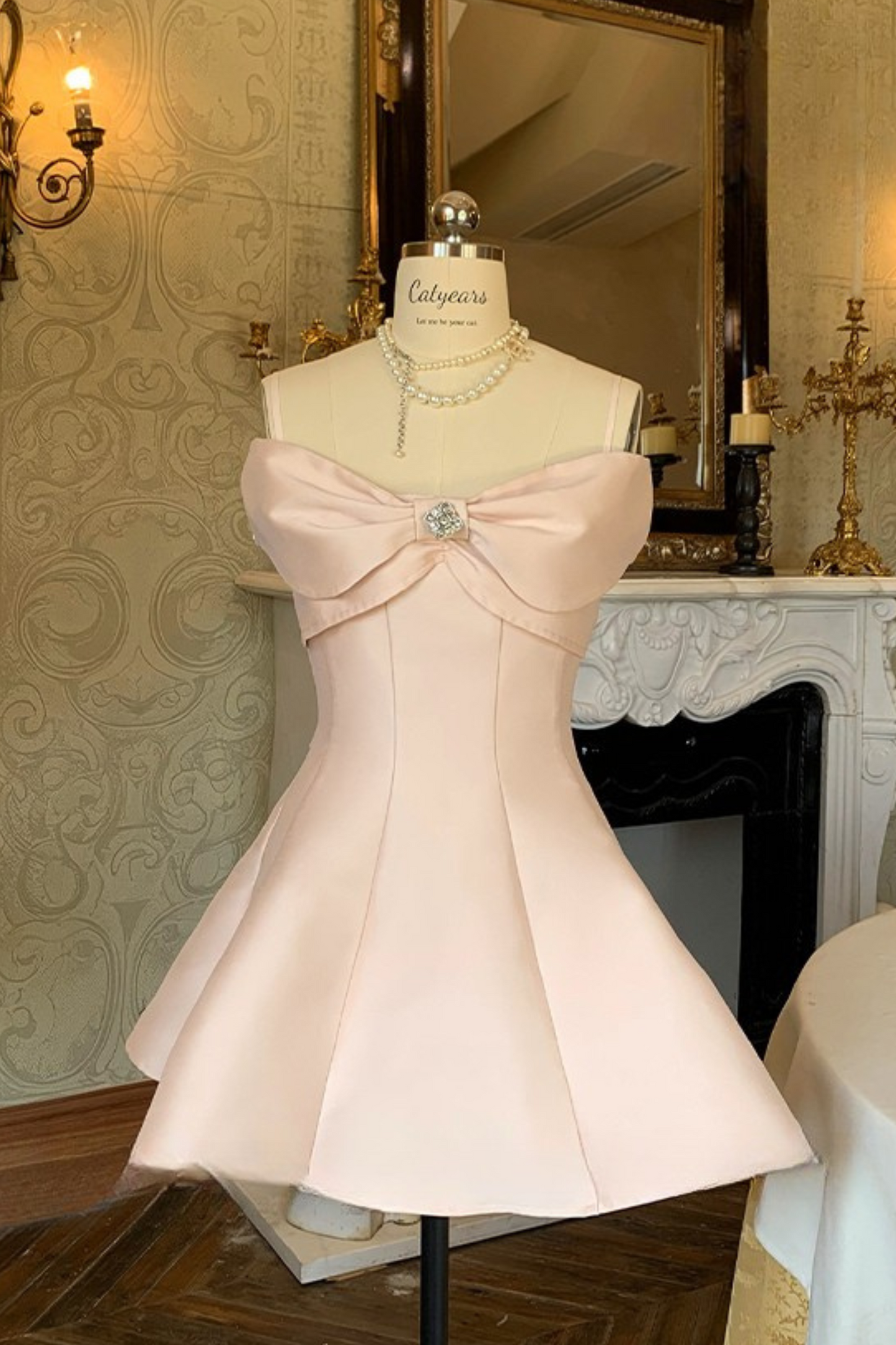 オフショルダーリボンショートフレアドレス＋ロングフレアドレス