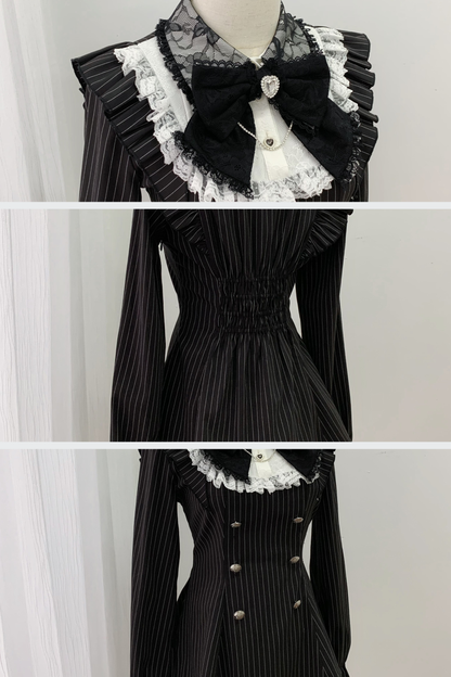 【12月15日予約締切】ダークゴシックレースダブルブレストストライプスーツセット＋ヘアアクセサリー