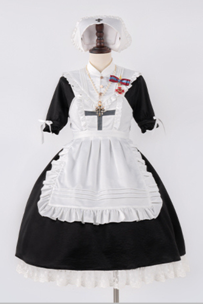 ランタンエンジェルメイドロリータドレス＋エプロン＋つけ襟