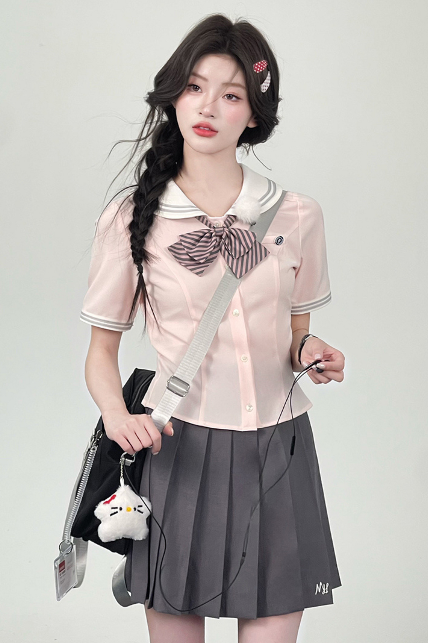 ドールカラートップス＋プリーツスカート＋リボン