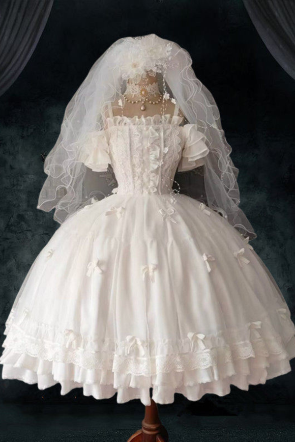 Robe Lolita en Tulle Floral + Manches + Chapeau
