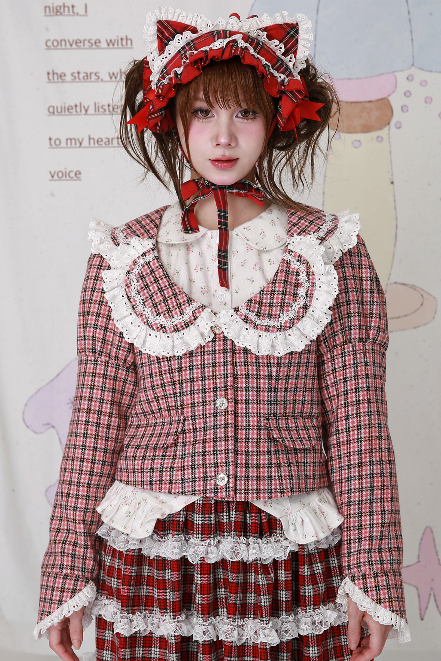 チェックレースレトロクラップカラージャケット