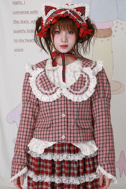 チェックレースレトロクラップカラージャケット