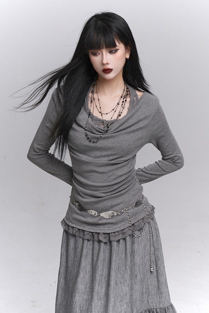 Faux two-piece one-shoulder top