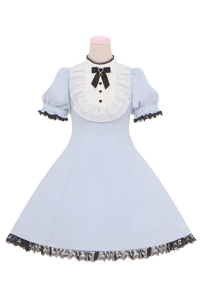 Kleid mit Spitzenpuffärmeln + Schleifen-Haarklammer