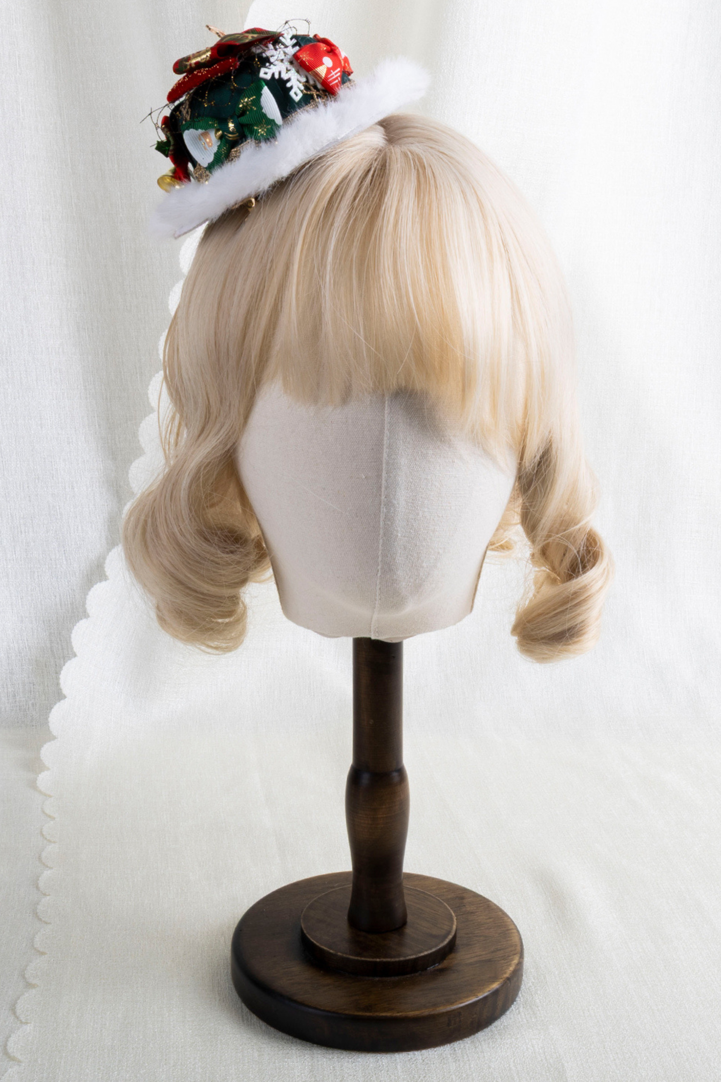 クリスマスチェックヘアーオーナメントリボンクリップ+ハットクリップ+ヘアバンド