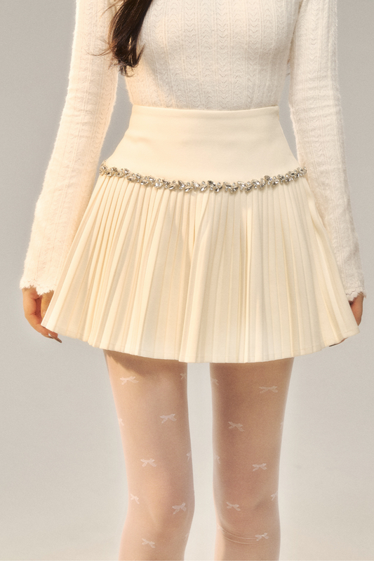 Diamond Wool Pleated Short Skirt