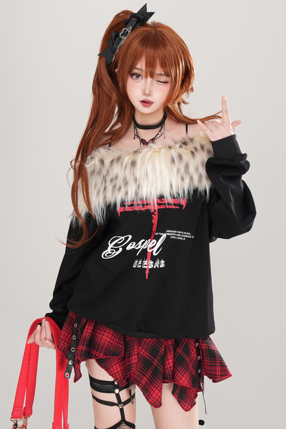 Dark Fur One Shoulder Sweatshirt