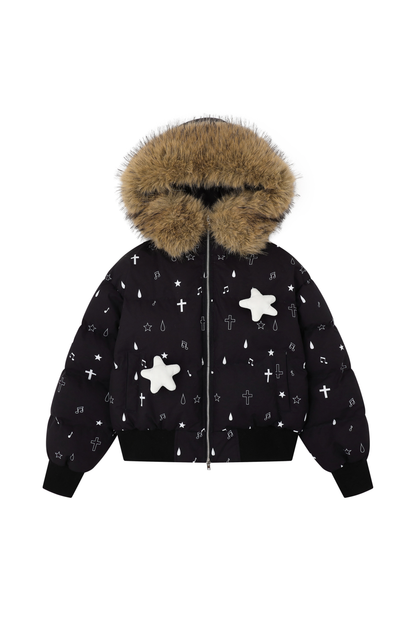 Fur Hood Cloth Design Down Jacket