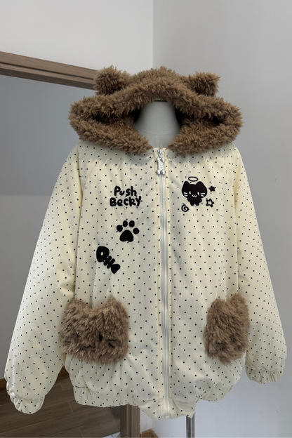 ファーキャットフードドットジャケット