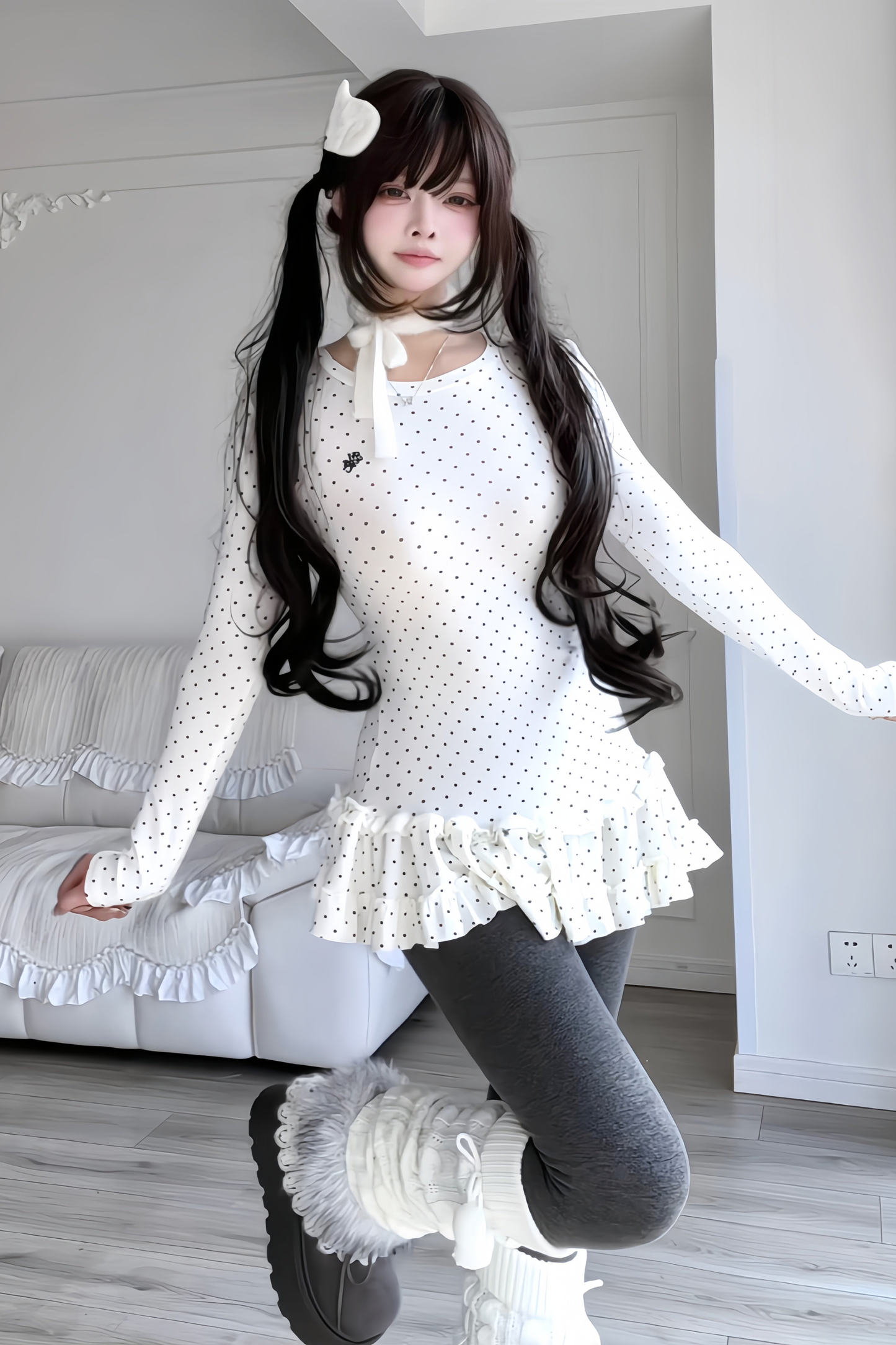 Polka Dot Fitted Ruffle Top