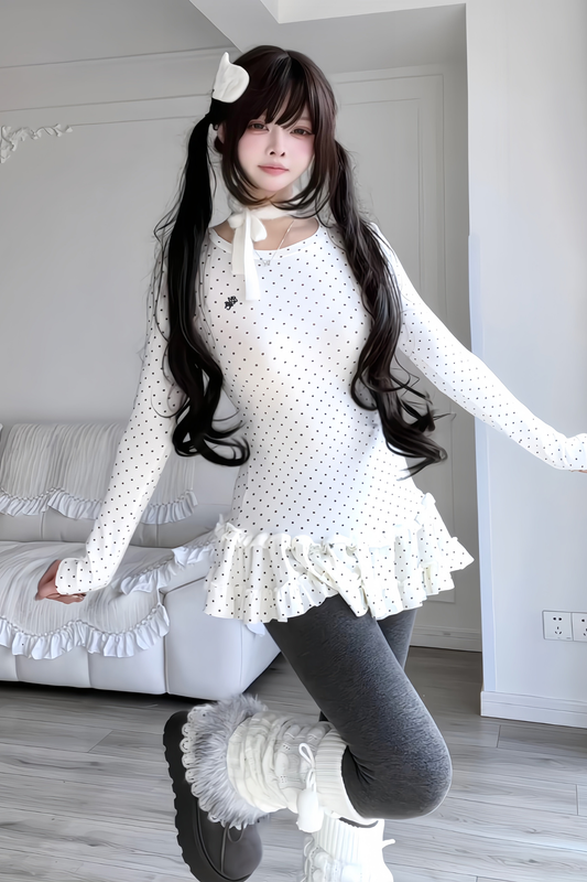 Polka Dot Fitted Ruffle Top