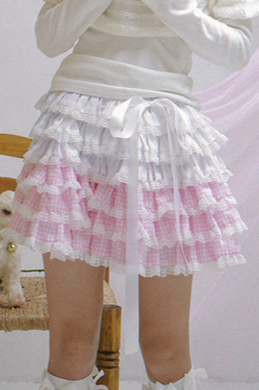 ピンクグラデーションレーススカート