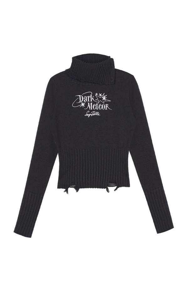 Dark Damaged Turtleneck Sweater