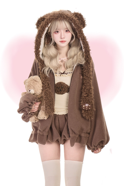 Bare Jacket + Mousse Knit Suspender Top + Shorts