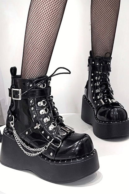ダークパンクバックルプラットブーツ