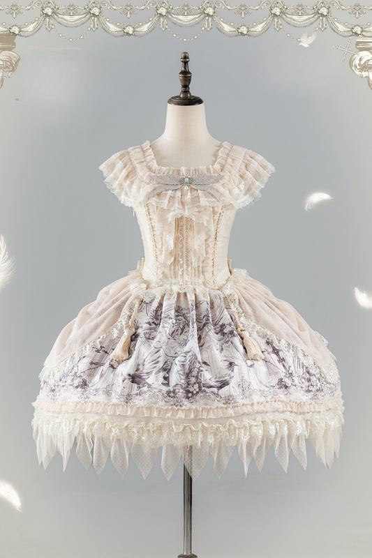[Pre-order] Sweet Lolita Feather Dress + Bonnet + Clips