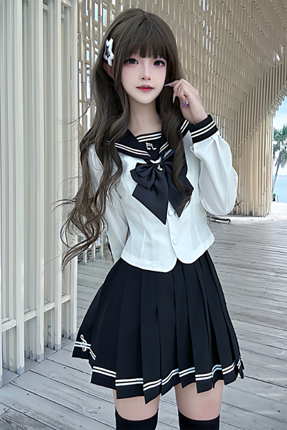 긴소매 세일러 탑 + 스커트 + 리본