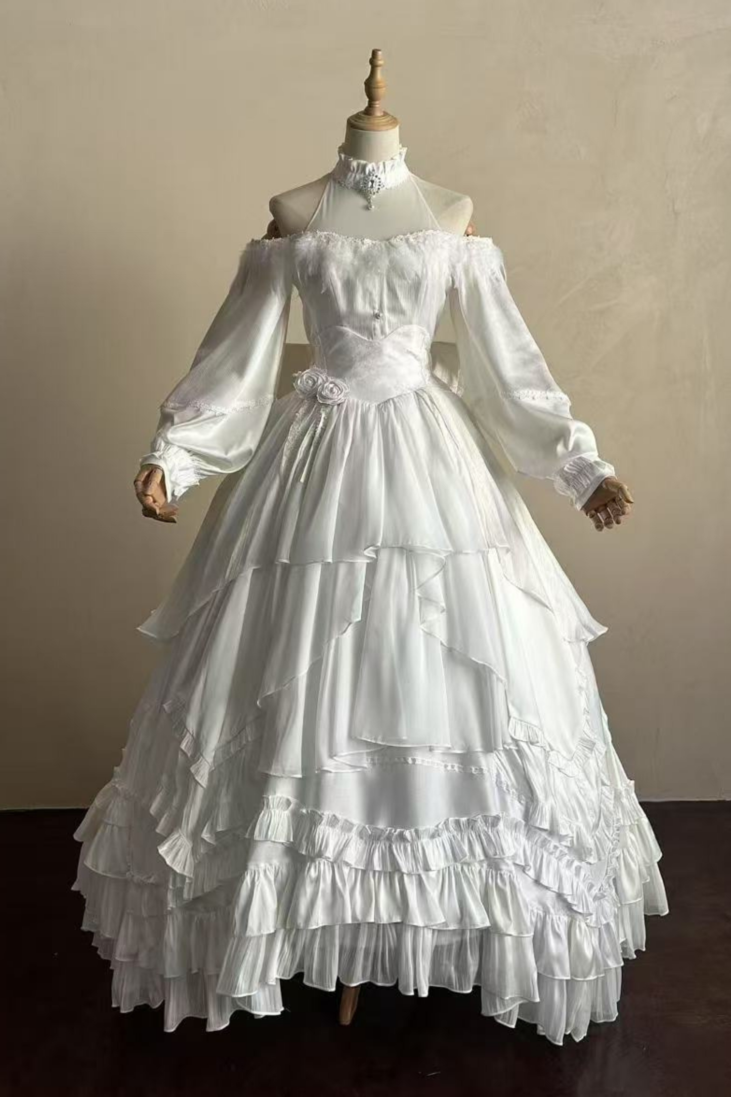 Off-the-shoulder shirt + oversized skirt