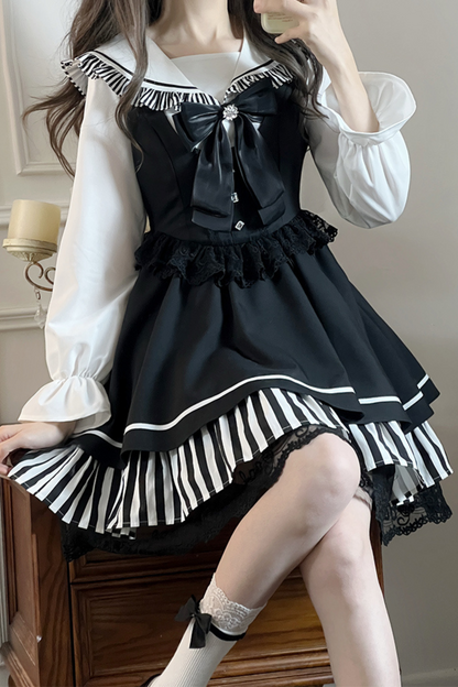 Dark Light Sailor Top + Lace Little Black Skirt