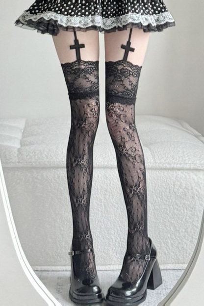 Cross Lace Fishnet Stockings